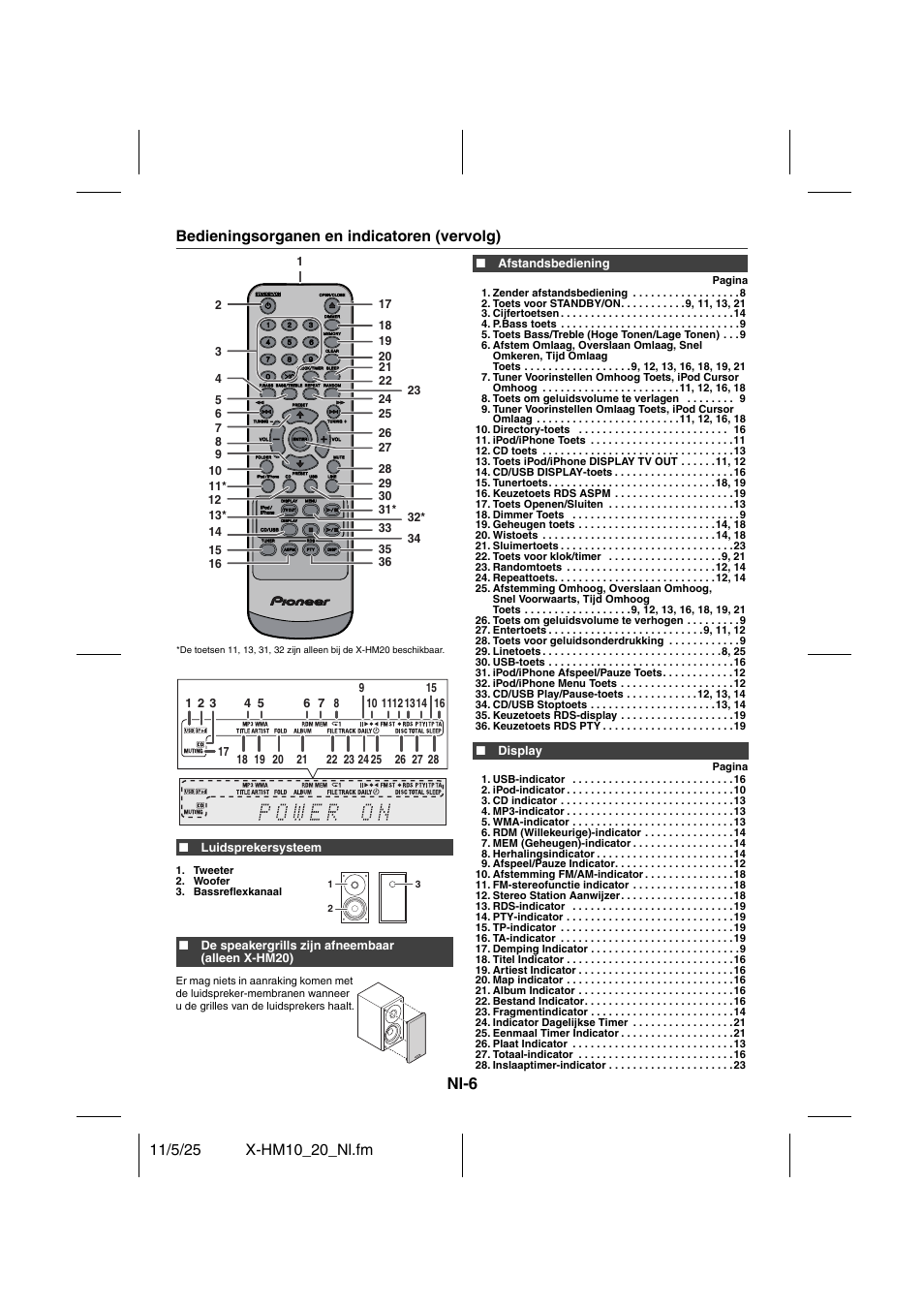 Nl-6, Bedieningsorganen en indicatoren (vervolg) | Pioneer X-HM10-S User Manual | Page 136 / 184