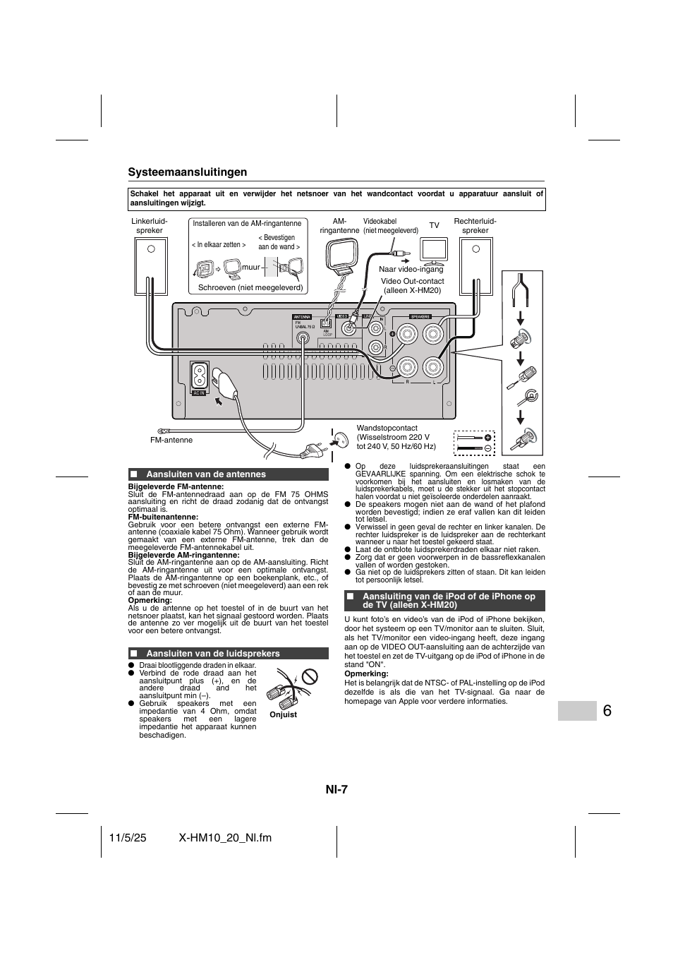 Voorbereidingen voor gebruik, Systeemaansluitingen - 8, Nl-7 | Pioneer X-HM10-S User Manual | Page 137 / 184