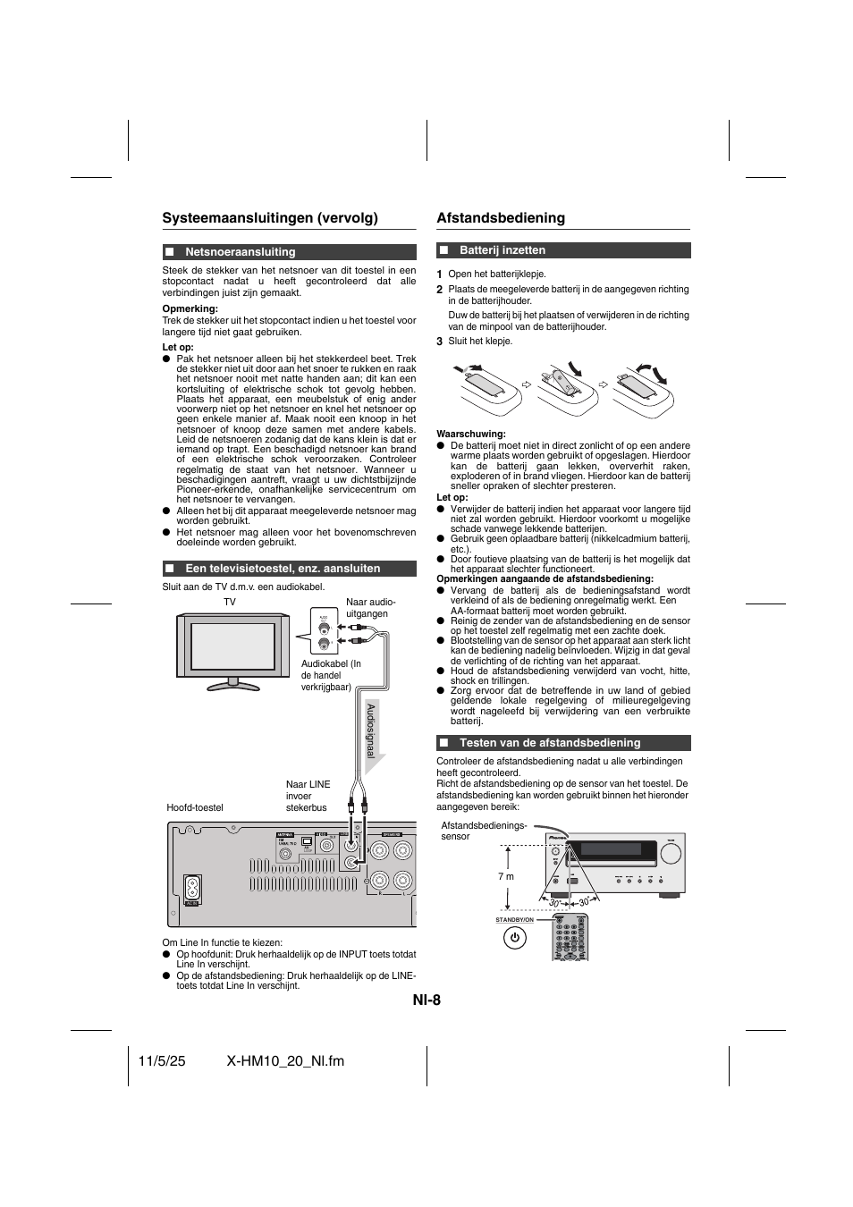 Afstandsbediening, Nl-8, Systeemaansluitingen (vervolg) | Pioneer X-HM10-S User Manual | Page 138 / 184