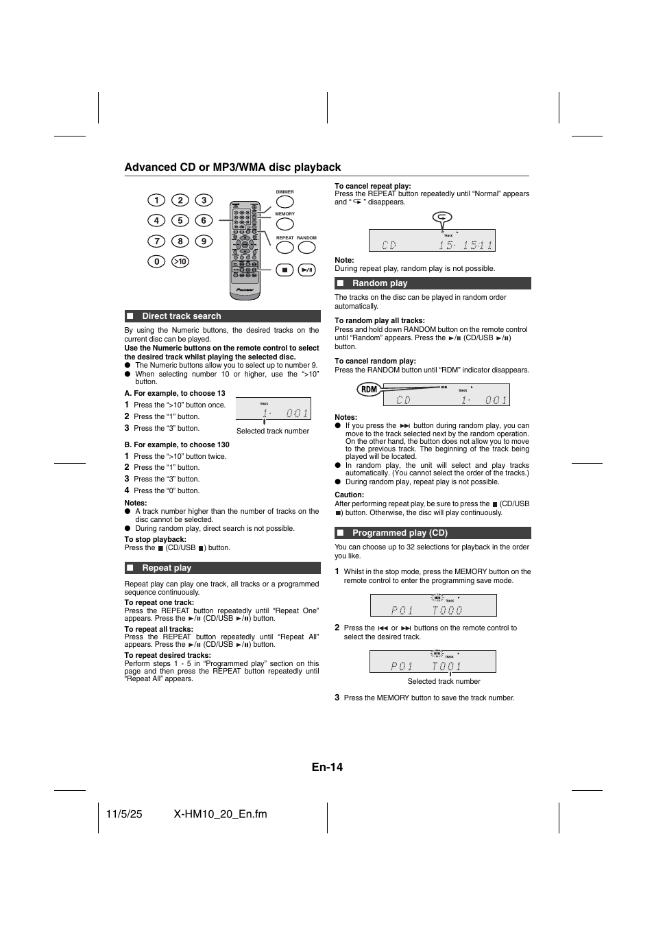 Advanced cd or mp3/wma disc playback - 15, En-14, Advanced cd or mp3/wma disc playback | Pioneer X-HM10-S User Manual | Page 14 / 184