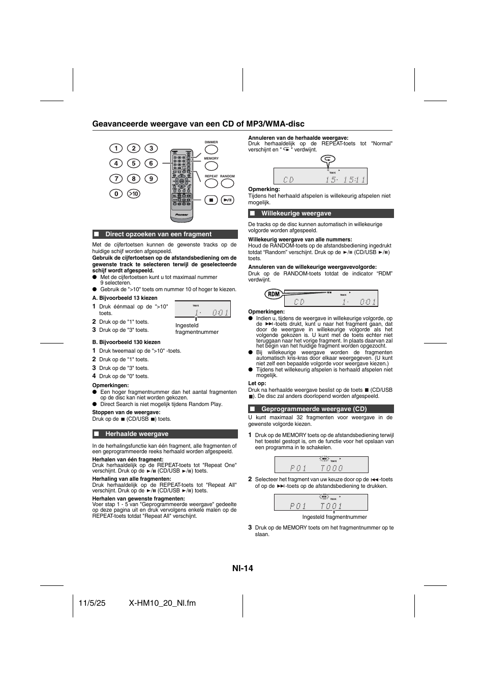 Nl-14, Geavanceerde weergave van een cd of mp3/wma-disc | Pioneer X-HM10-S User Manual | Page 144 / 184
