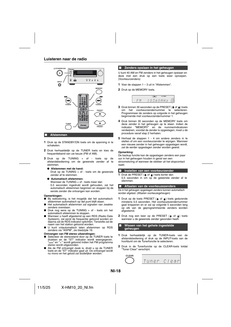 Radio, Luisteren naar de radio, Nl-18 | Pioneer X-HM10-S User Manual | Page 148 / 184