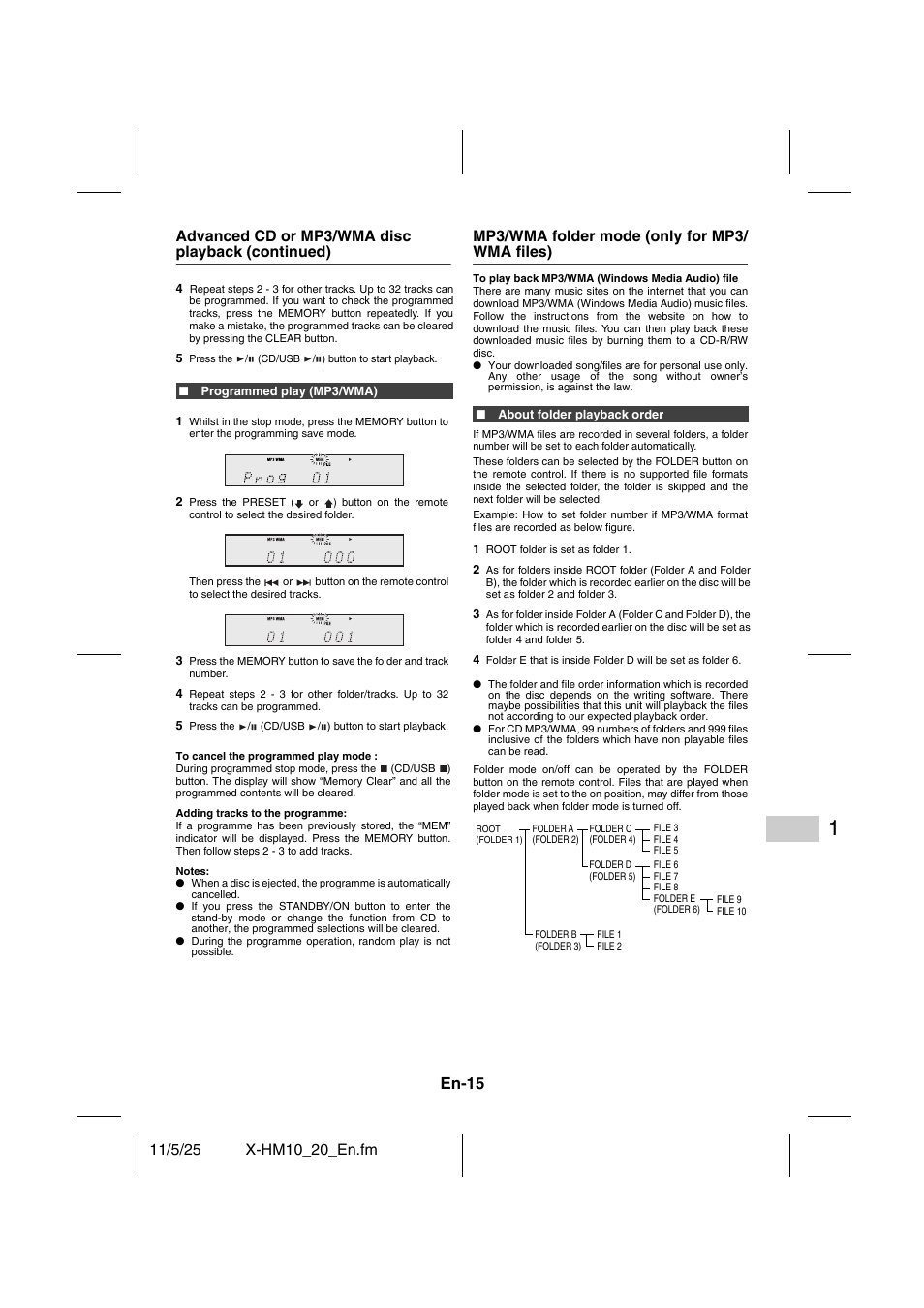 Mp3/wma folder mode (only for mp3/wma files) - 16, En-15 | Pioneer X-HM10-S User Manual | Page 15 / 184