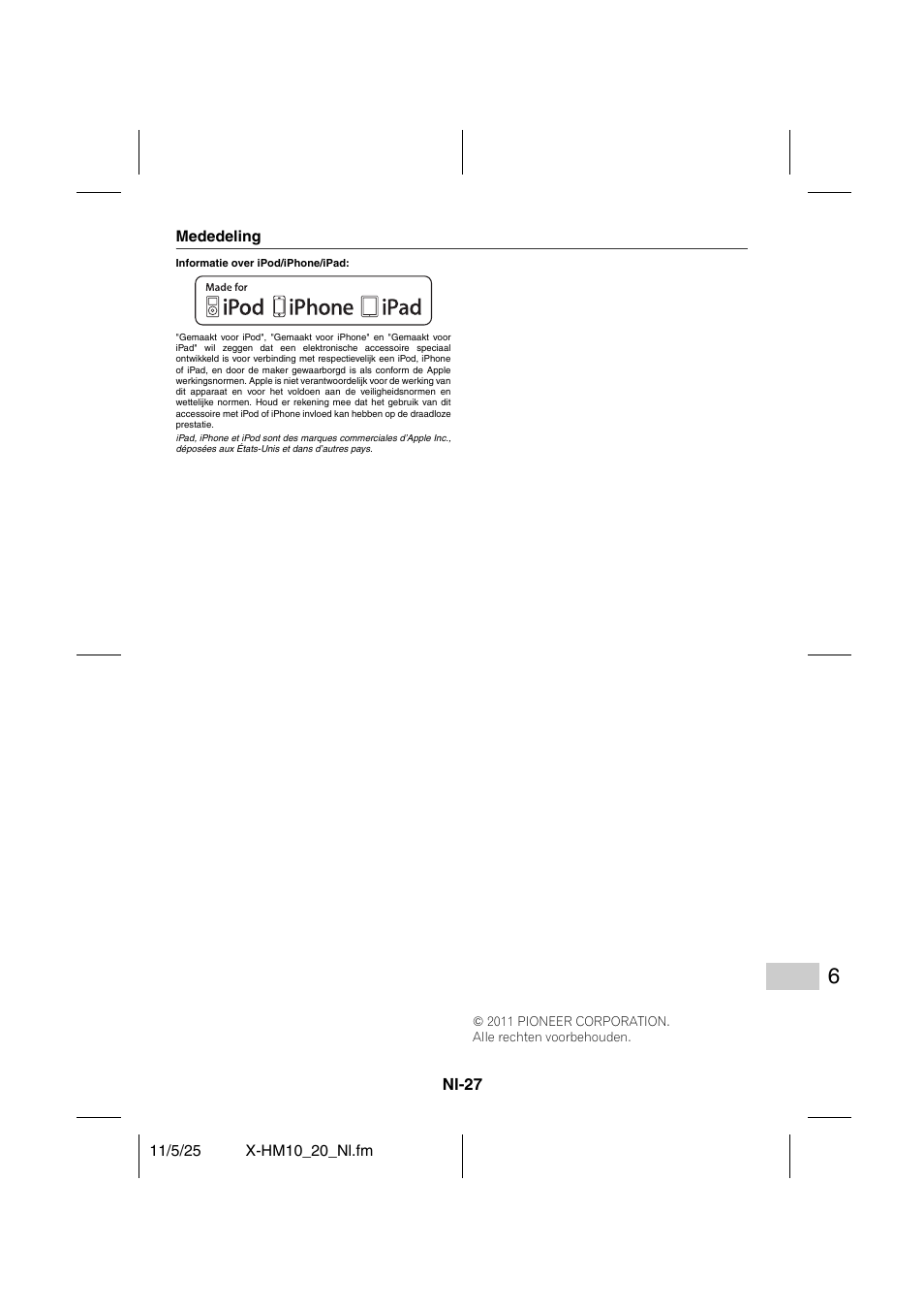 Mededeling | Pioneer X-HM10-S User Manual | Page 157 / 184