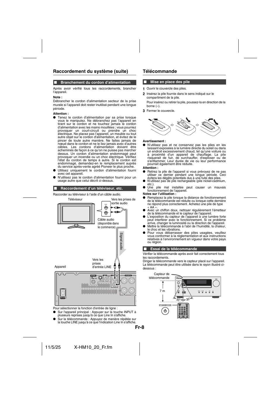 Télécommande, Fr-8, Raccordement du système (suite) | Pioneer X-HM10-S User Manual | Page 34 / 184