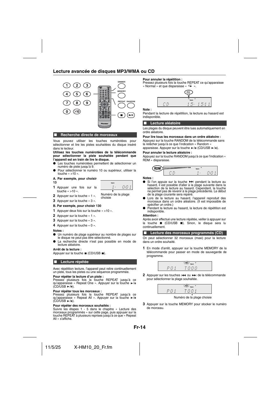 Lecture avancée de disques mp3/wma ou cd - 15, Fr-14, Lecture avancée de disques mp3/wma ou cd | Pioneer X-HM10-S User Manual | Page 40 / 184