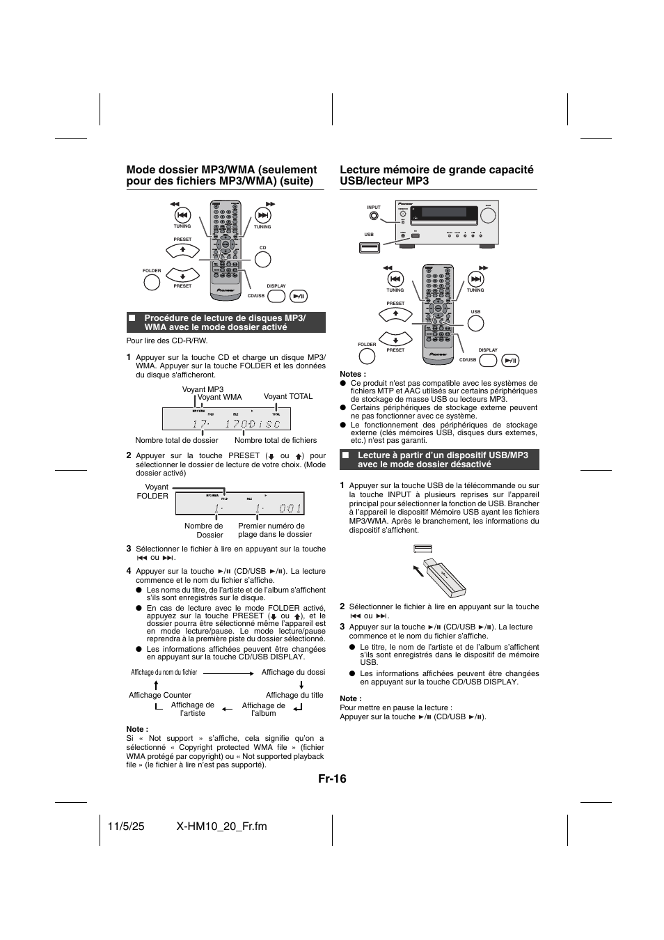 Fr-16, Lecture mémoire de grande capacité usb/lecteur mp3 | Pioneer X-HM10-S User Manual | Page 42 / 184