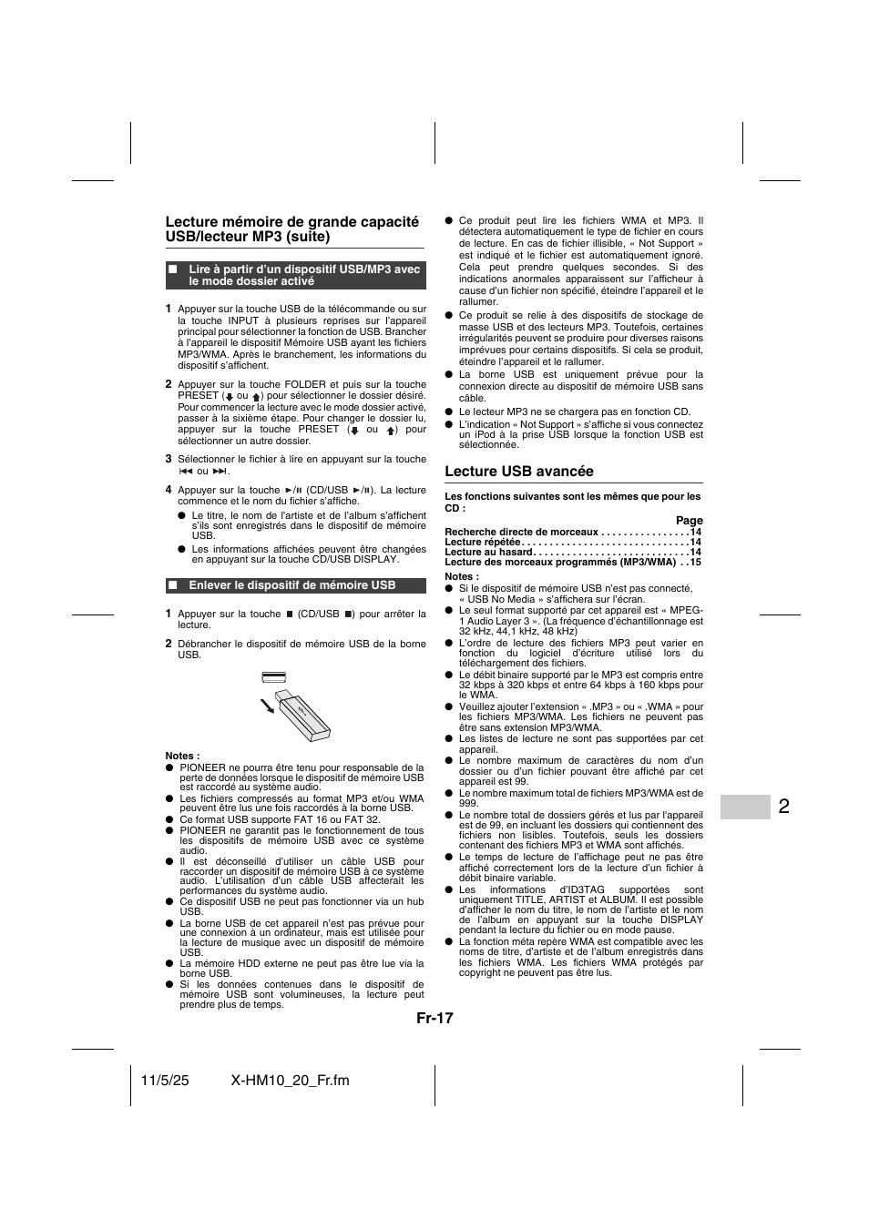 Lecture usb avancée, Fr-17 | Pioneer X-HM10-S User Manual | Page 43 / 184
