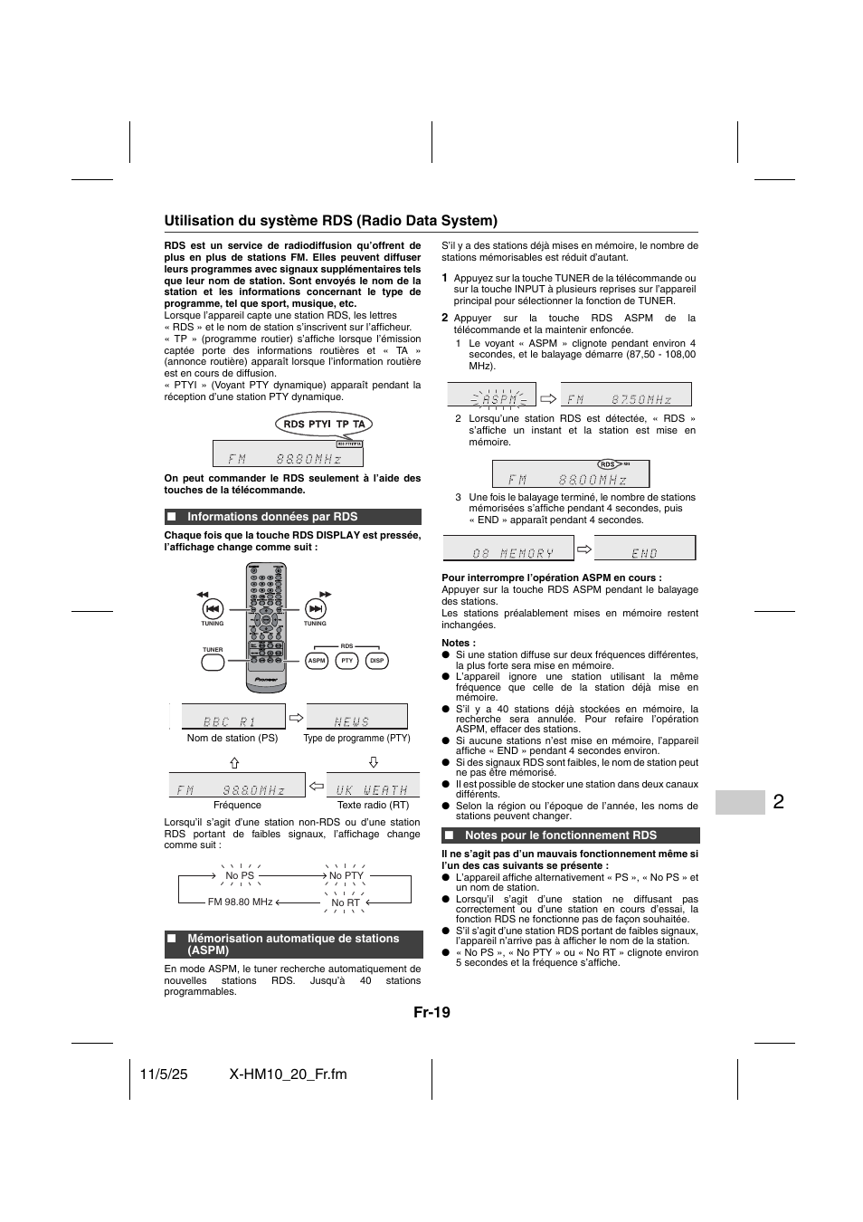 Fonctions avancées, Fr-19 | Pioneer X-HM10-S User Manual | Page 45 / 184