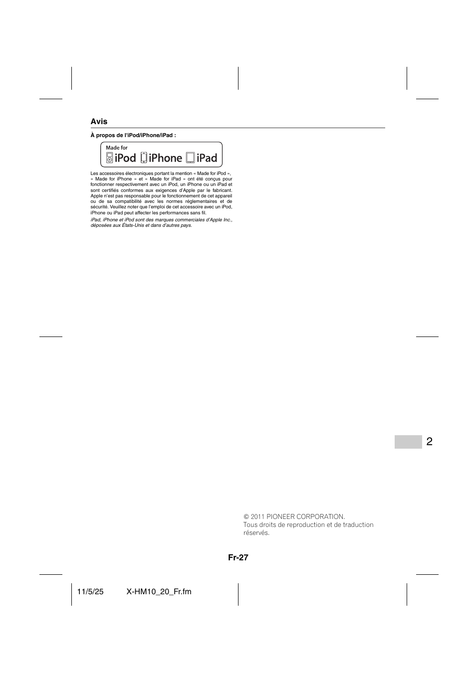 Avis | Pioneer X-HM10-S User Manual | Page 53 / 184