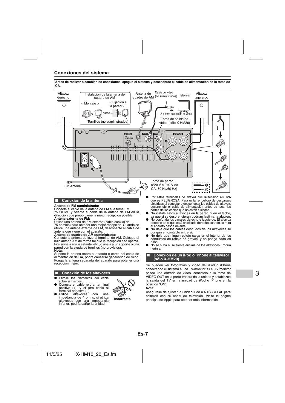 Preparación para su utilización, Conexiones del sistema - 8, Es-7 | Pioneer X-HM10-S User Manual | Page 59 / 184