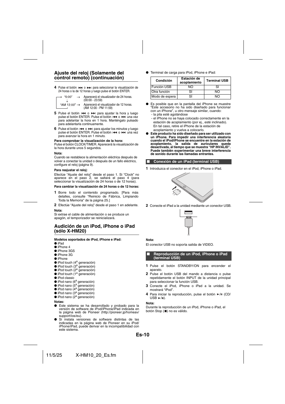 Ipod, iphone y ipad, Es-10, Audición de un ipod, iphone o ipad (sólo x-hm20) | Pioneer X-HM10-S User Manual | Page 62 / 184