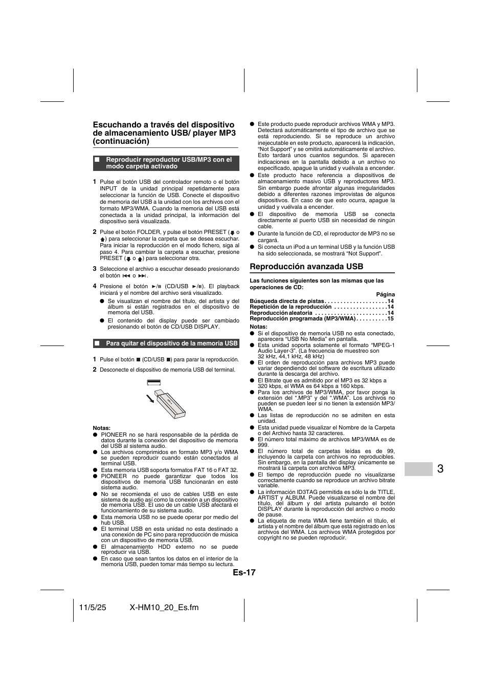 Reproducción avanzada usb, Es-17 | Pioneer X-HM10-S User Manual | Page 69 / 184