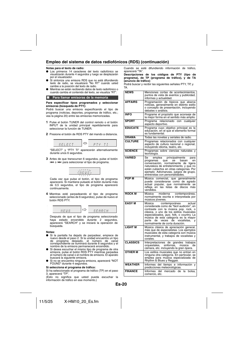Es-20 | Pioneer X-HM10-S User Manual | Page 72 / 184