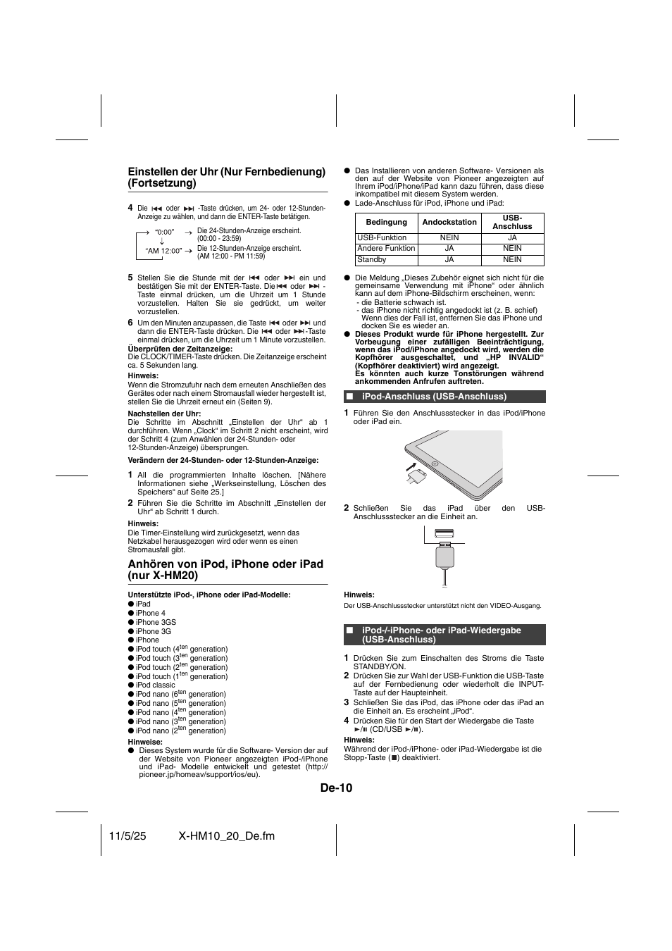 Ipod, iphone und ipad, De-10, Anhören von ipod, iphone oder ipad (nur x-hm20) | Pioneer X-HM10-S User Manual | Page 88 / 184