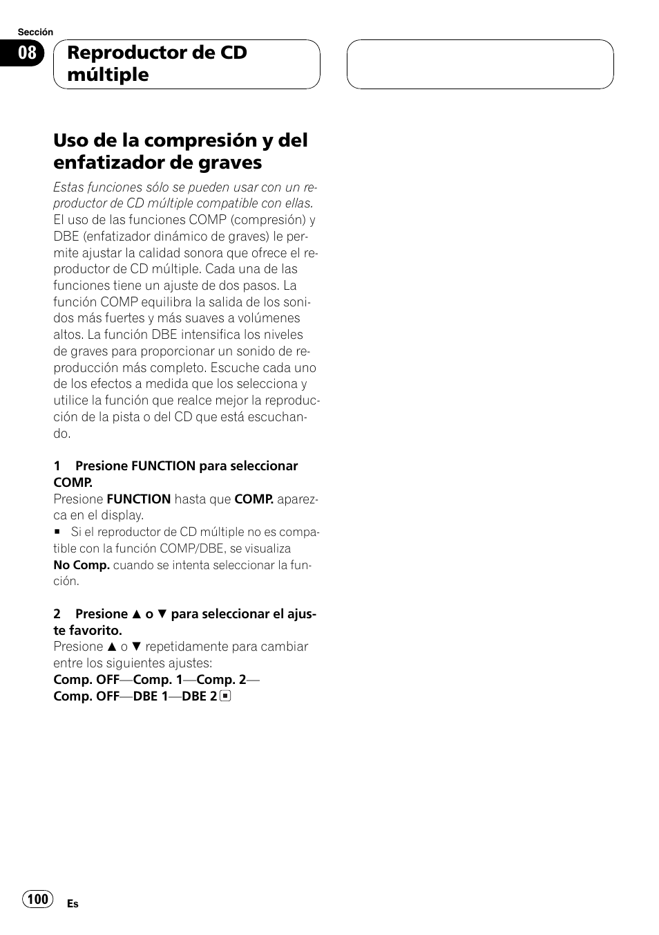 Uso de la compresión y del enfatizador de, Graves 100, Uso de la compresión y del enfatizador de graves | Reproductor de cd múltiple | Pioneer DEH-P6800MP User Manual | Page 100 / 123