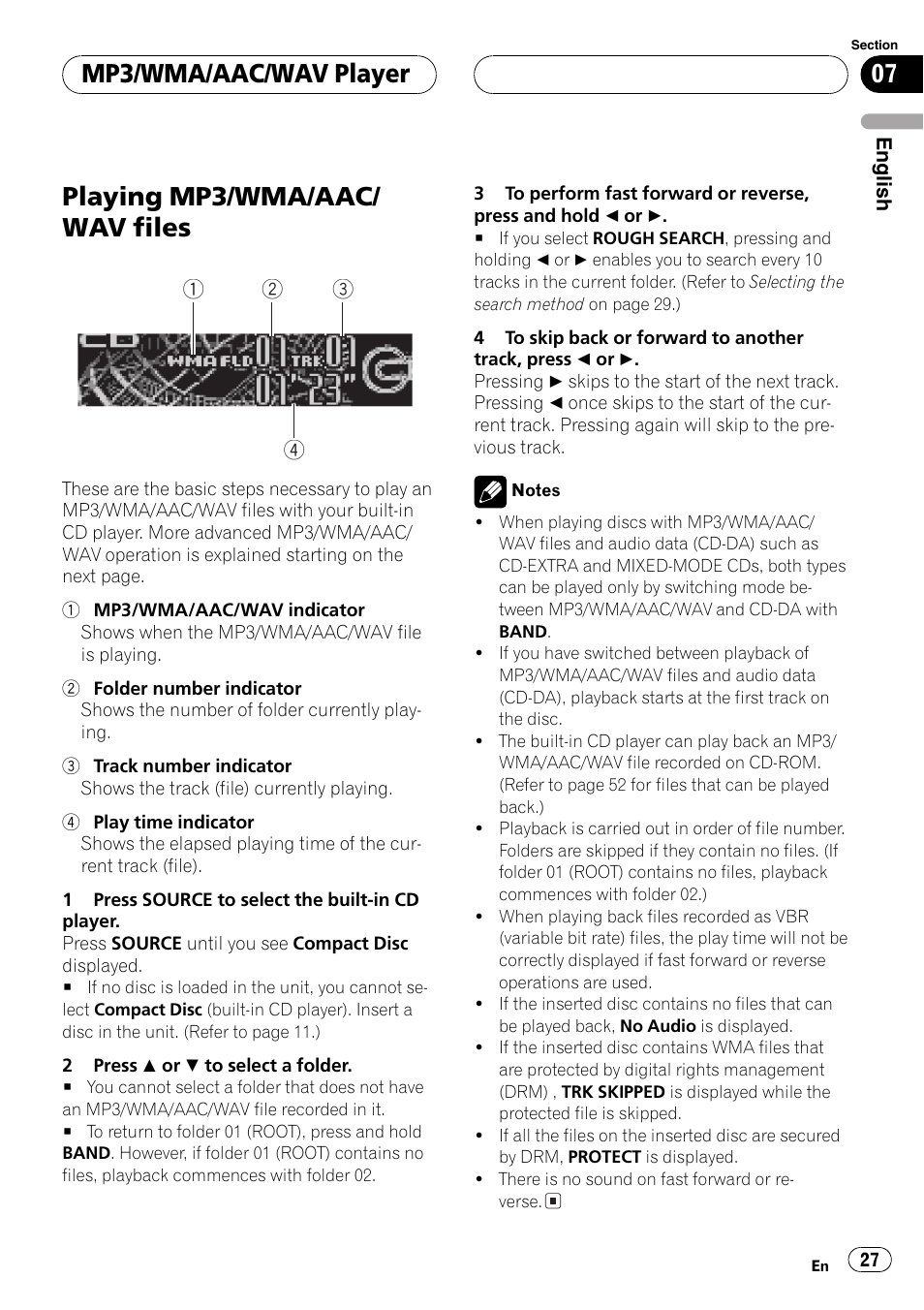 Playing mp3/wma/aac/ wav files, Mp3/wma/aac/wav player | Pioneer DEH-P6800MP User Manual | Page 27 / 123