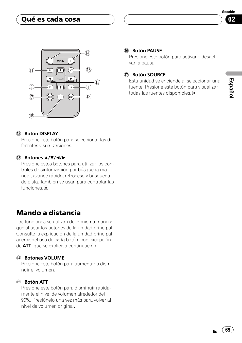 Mando a distancia 69, Mando a distancia, Qué es cada cosa | Pioneer DEH-P6800MP User Manual | Page 69 / 123