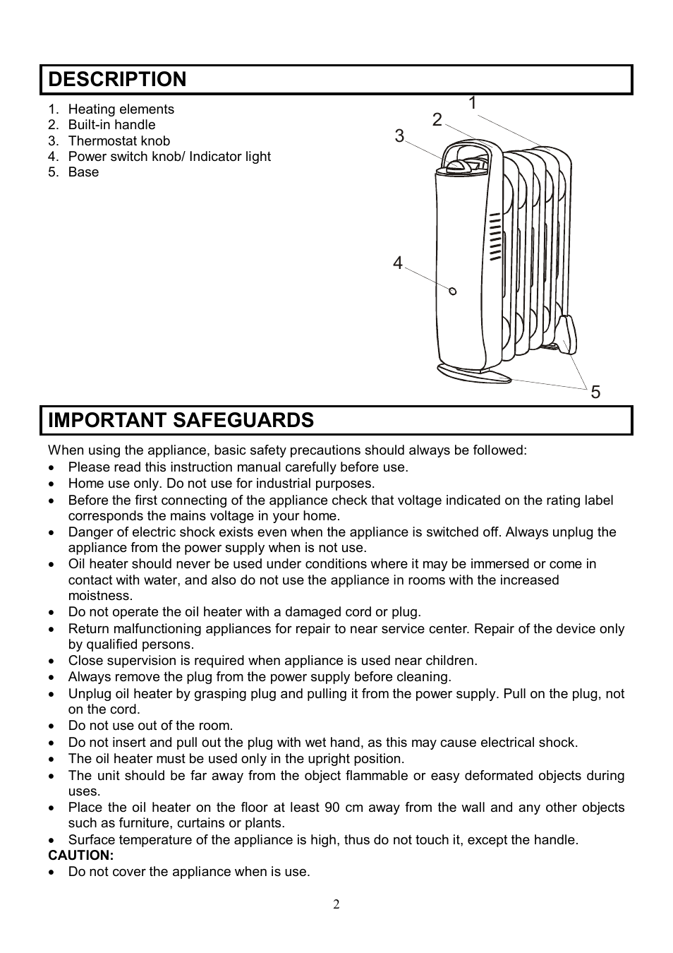 Description, Important safeguards | Scarlett SC-1159 User Manual | Page 2 / 7