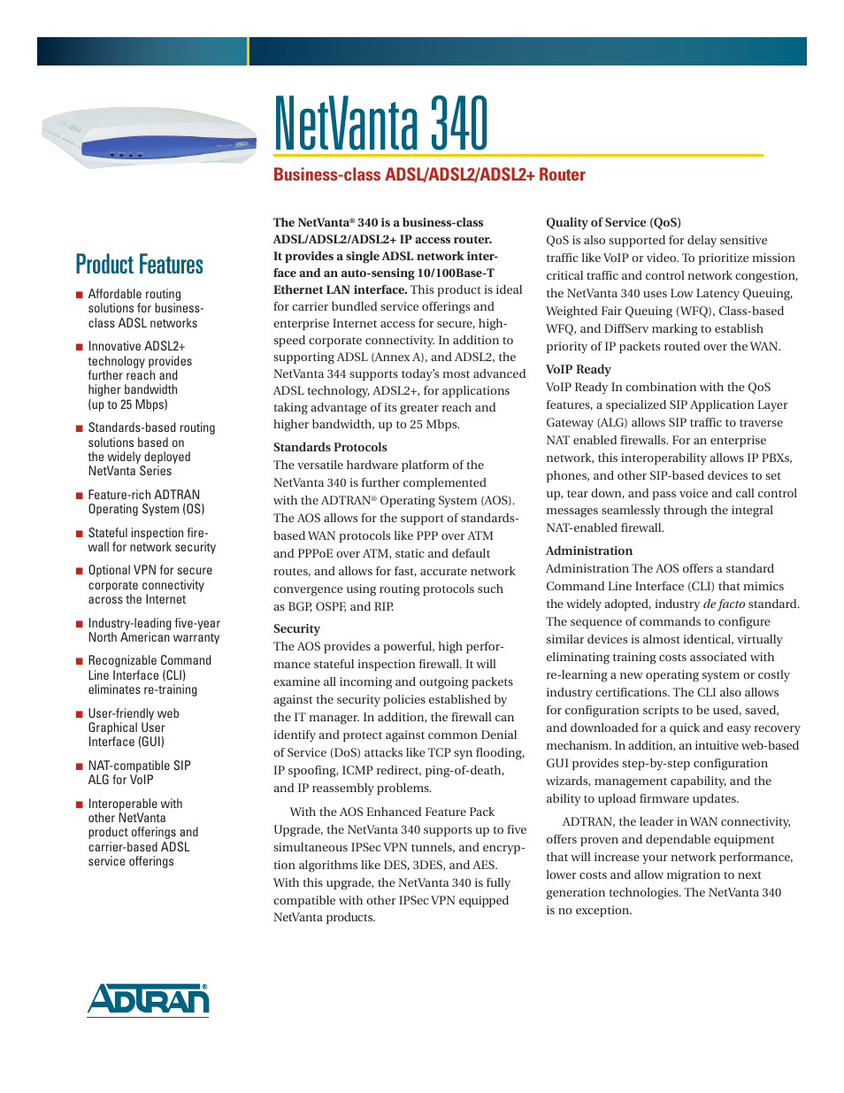 ADTRAN NetVanta 340 User Manual | 2 pages