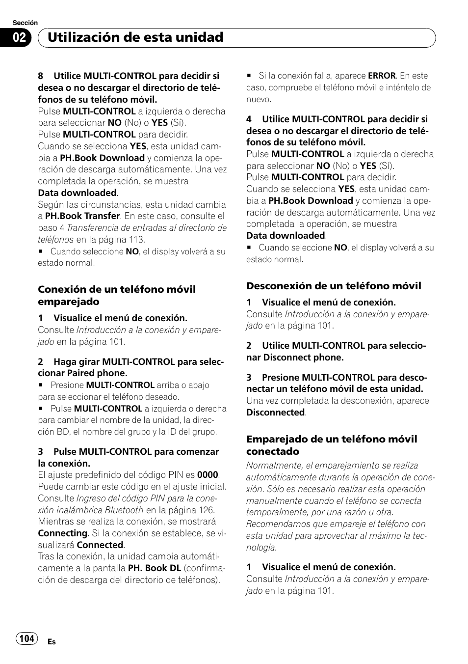 Utilización de esta unidad | Pioneer DEH-P800BT User Manual | Page 104 / 148
