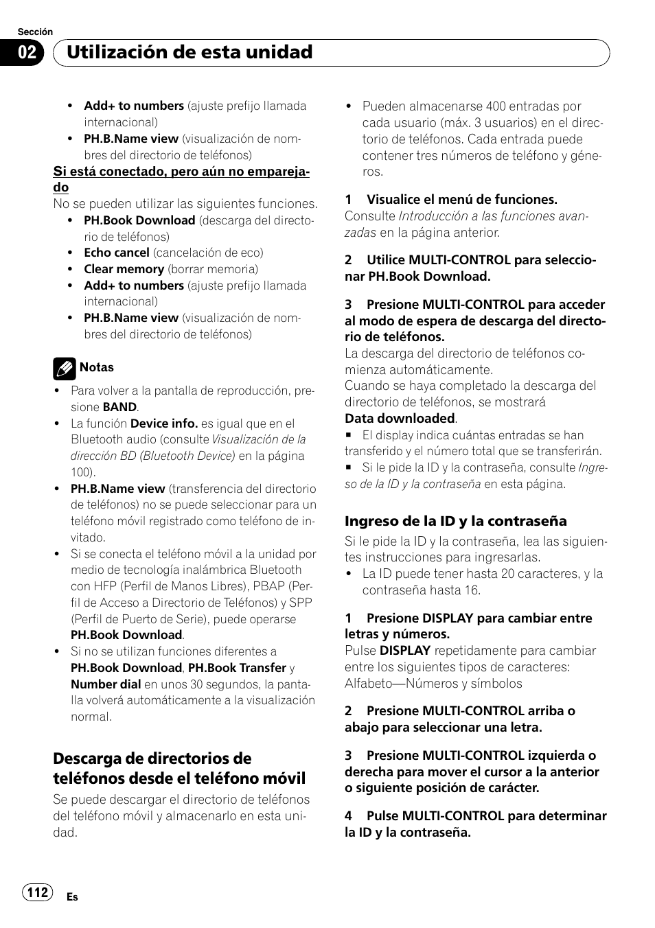 Descarga de directorios de teléfonos, Desde el teléfono móvil, Utilización de esta unidad | Pioneer DEH-P800BT User Manual | Page 112 / 148