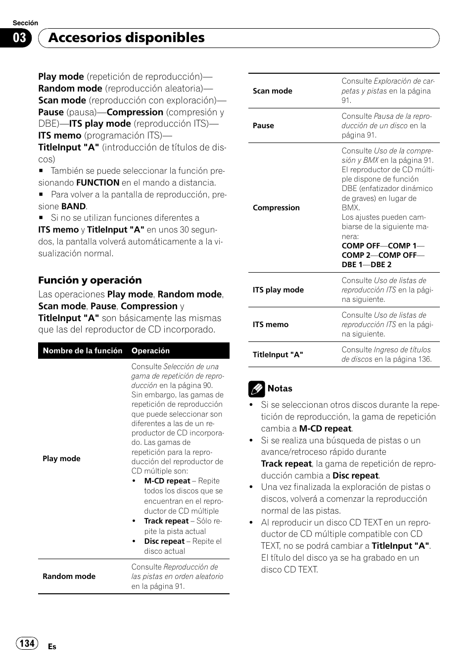 Accesorios disponibles | Pioneer DEH-P800BT User Manual | Page 134 / 148