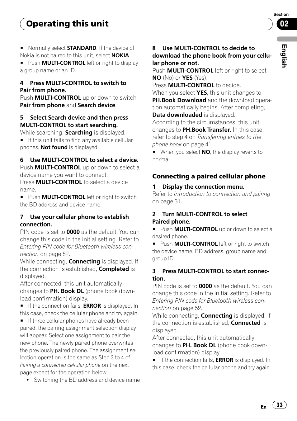 Operating this unit | Pioneer DEH-P800BT User Manual | Page 33 / 148