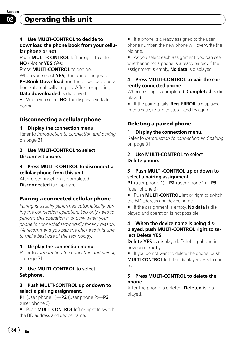 Operating this unit | Pioneer DEH-P800BT User Manual | Page 34 / 148
