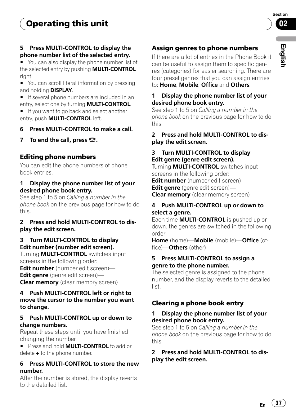 Operating this unit | Pioneer DEH-P800BT User Manual | Page 37 / 148