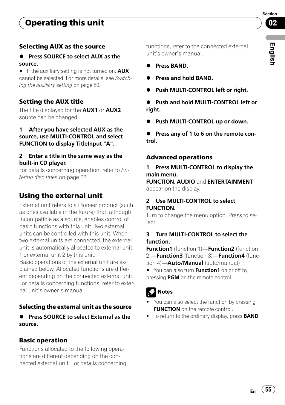 Using the external unit 55, Operating this unit, Using the external unit | Pioneer DEH-P800BT User Manual | Page 55 / 148