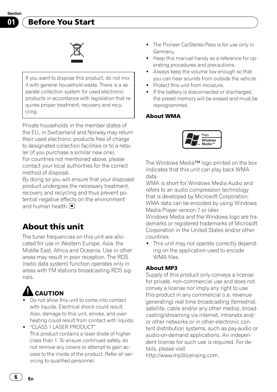 Before you start, About this unit | Pioneer DEH-P800BT User Manual | Page 6 / 148