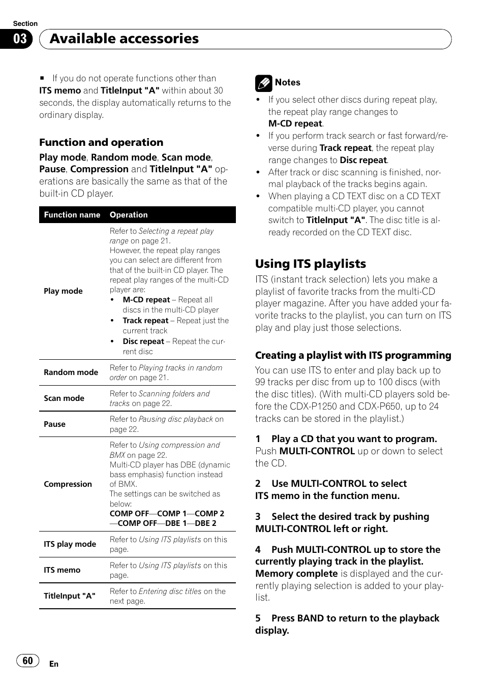 Using its playlists 60, Available accessories, Using its playlists | Pioneer DEH-P800BT User Manual | Page 60 / 148