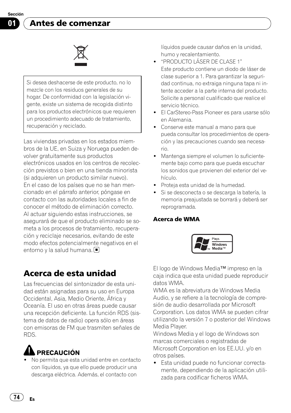 Antes de comenzar, Acerca de esta unidad | Pioneer DEH-P800BT User Manual | Page 74 / 148