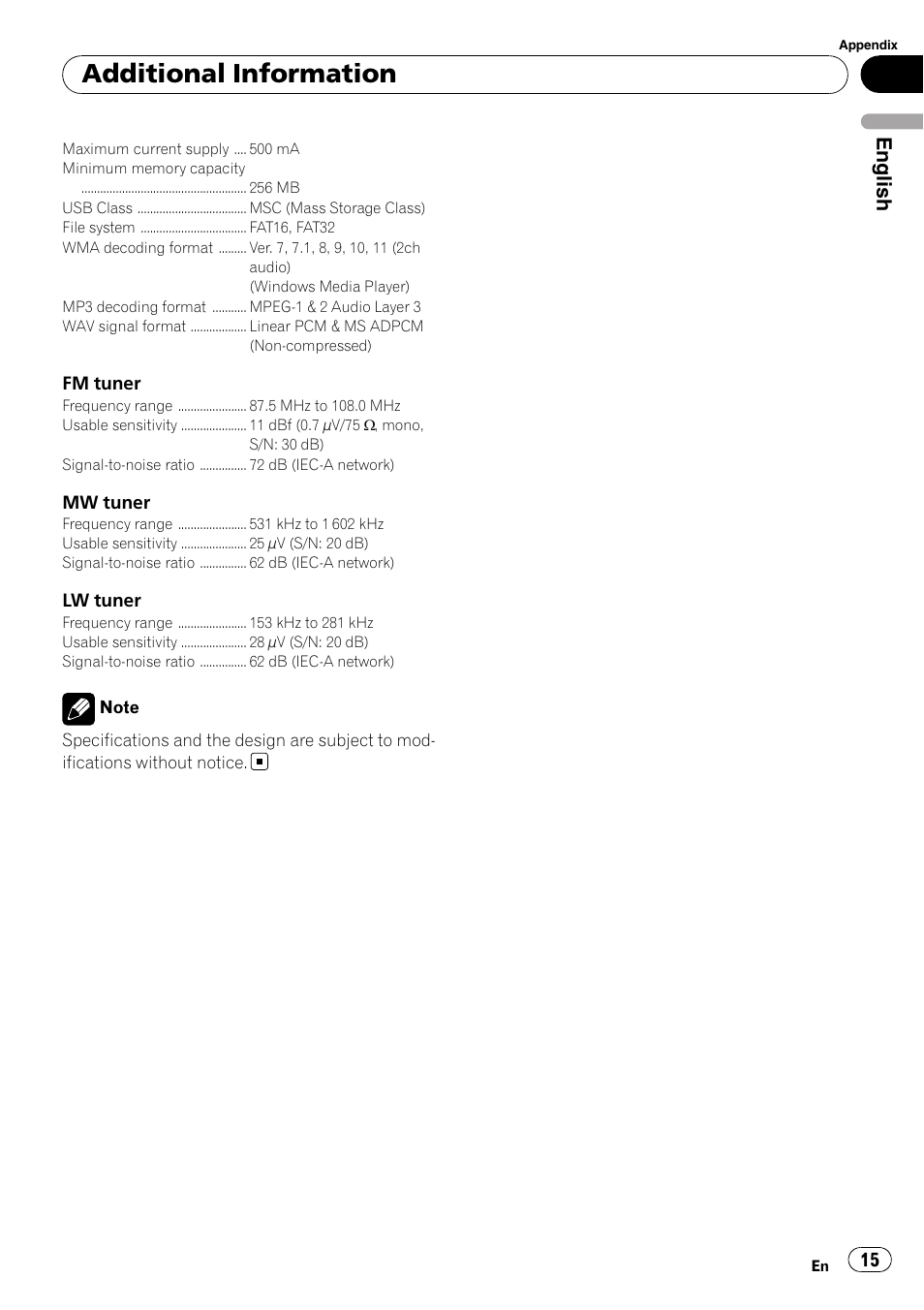 Additional information, English | Pioneer DEH-2210UB User Manual | Page 15 / 117