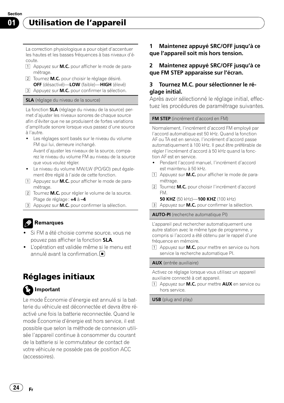 Auto-pi (recherche automatique, Réglages initiaux, Utilisation de l ’appareil | Pioneer DEH-2210UB User Manual | Page 24 / 117