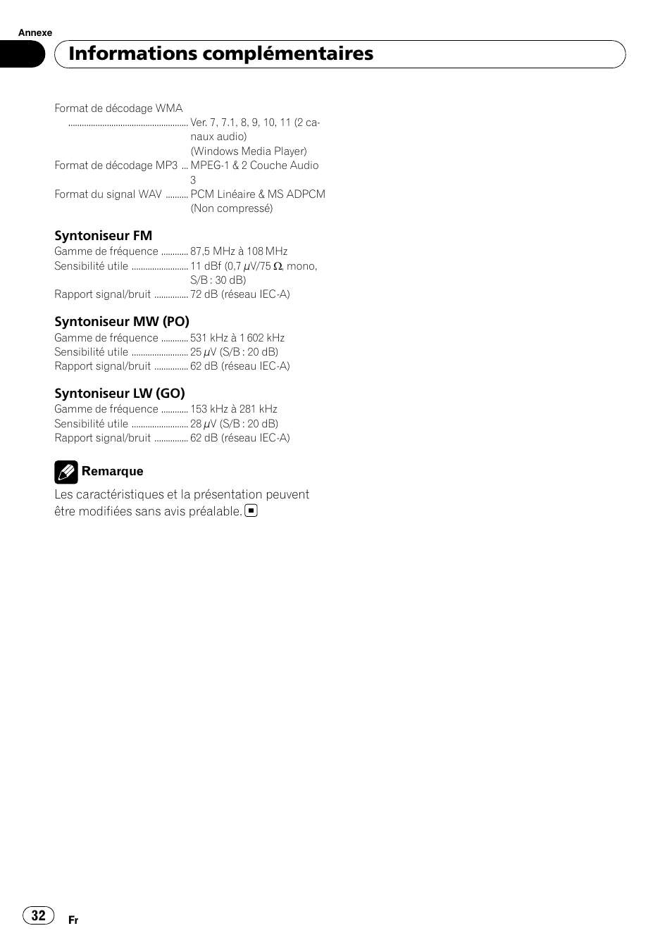 Informations complémentaires | Pioneer DEH-2210UB User Manual | Page 32 / 117