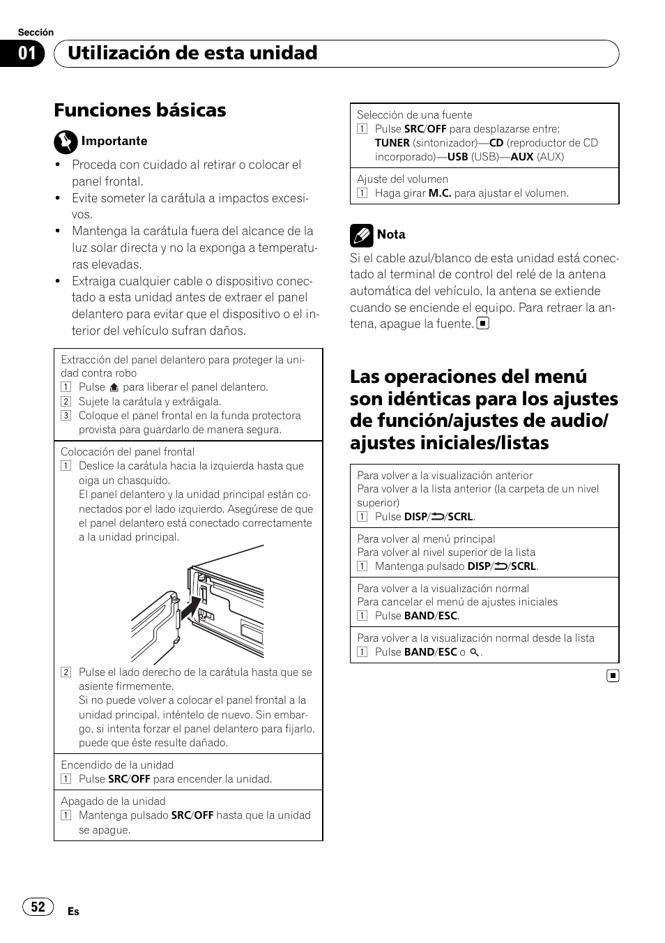 Funciones básicas, Utilización de esta unidad | Pioneer DEH-2210UB User Manual | Page 52 / 117