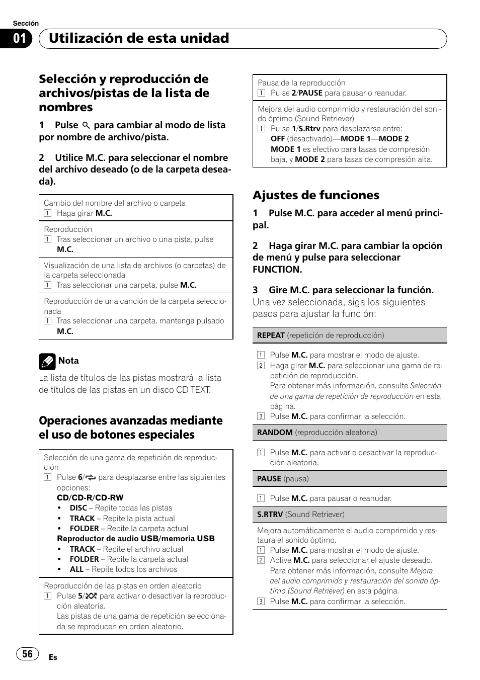 Utilización de esta unidad, Ajustes de funciones | Pioneer DEH-2210UB User Manual | Page 56 / 117