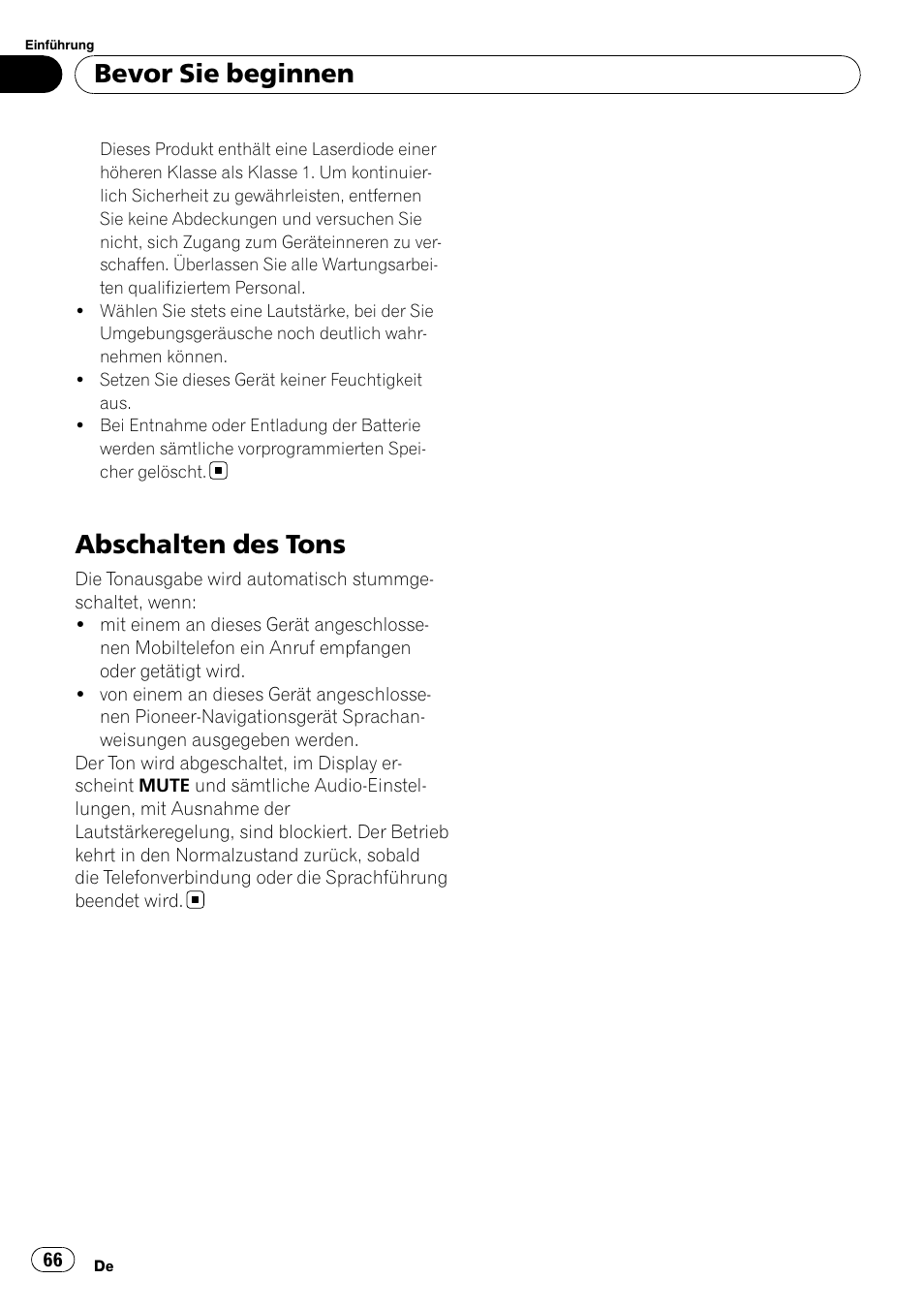 Abschalten des tons, Bevor sie beginnen | Pioneer DEH-2210UB User Manual | Page 66 / 117