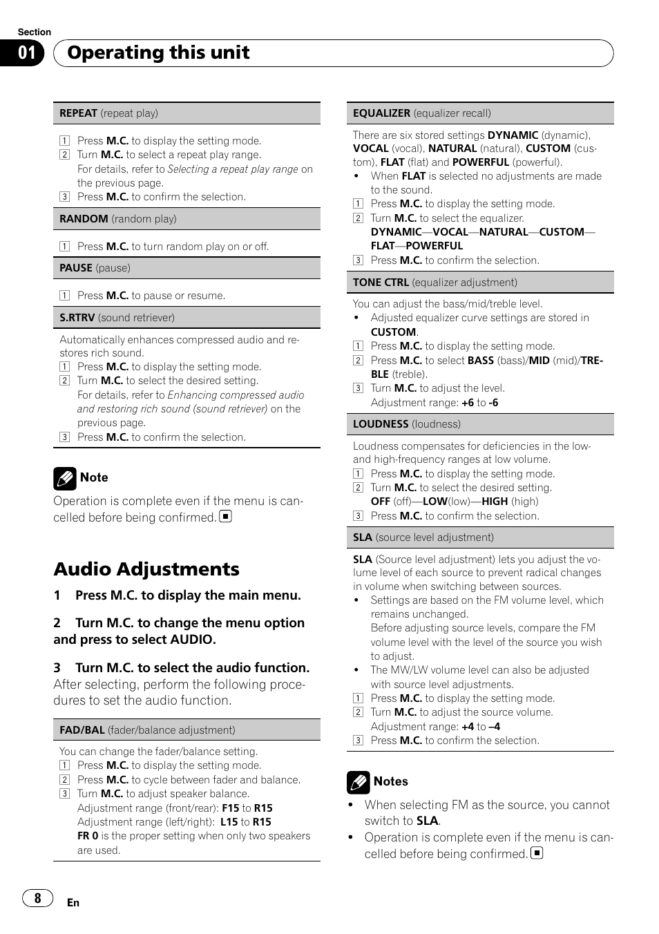 Audio adjustments, Operating this unit | Pioneer DEH-2210UB User Manual | Page 8 / 117