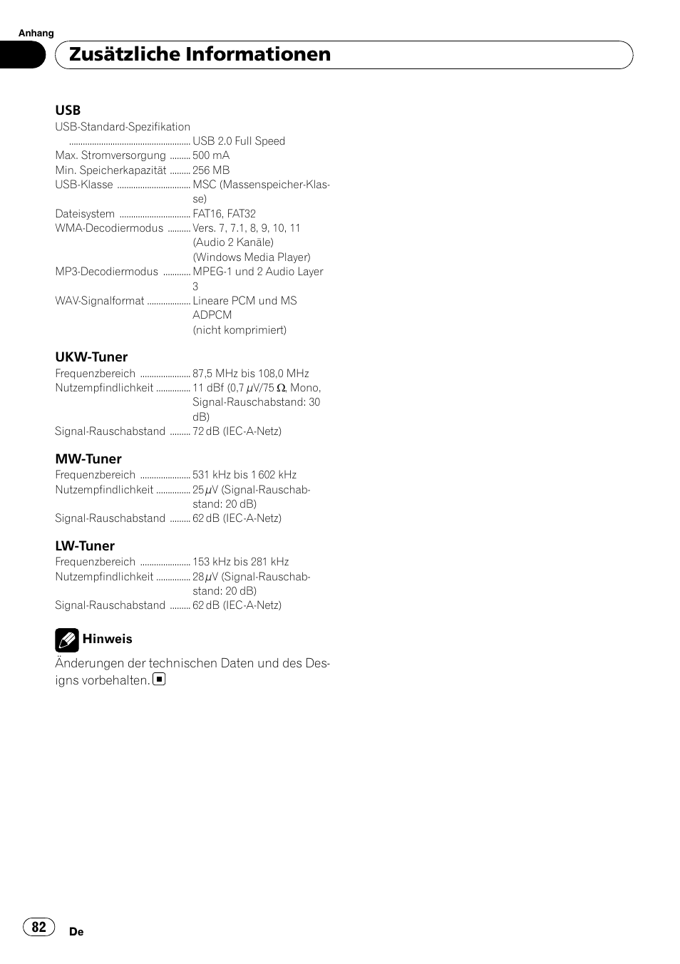 Zusätzliche informationen | Pioneer DEH-2210UB User Manual | Page 82 / 117