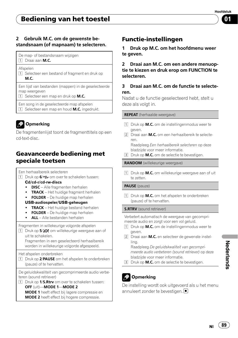 Bediening van het toestel, Geavanceerde bediening met speciale toetsen, Functie-instellingen | Nederlands | Pioneer DEH-2210UB User Manual | Page 89 / 117