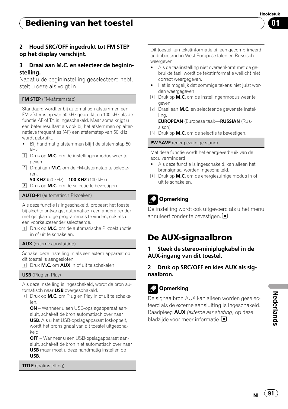 De aux-signaalbron, Bediening van het toestel, Nederlands | Pioneer DEH-2210UB User Manual | Page 91 / 117