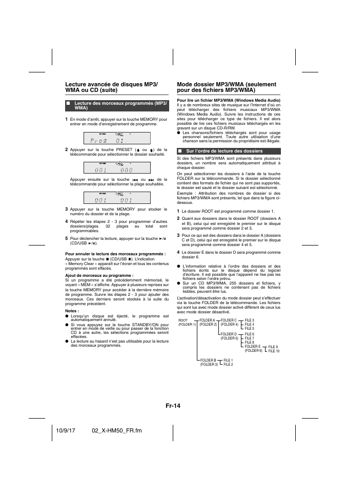 Lecture avancée de disques mp3/ wma ou cd (suite), Lecture des morceaux programmés (mp3/ wma), Sur l’ordre de lecture des dossiers | Fr-14 | Pioneer X-HM50-S User Manual | Page 38 / 76