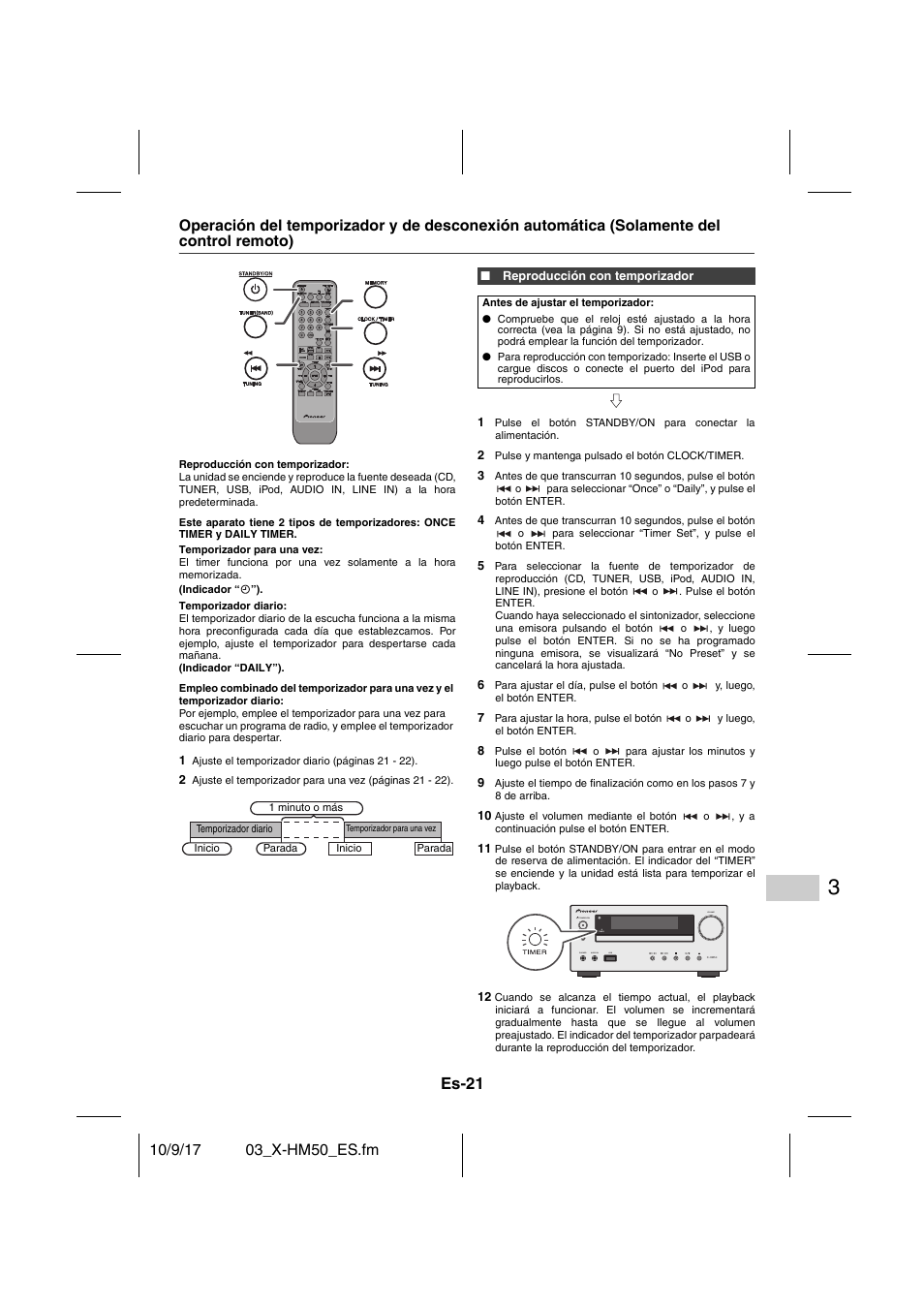Reproducción con temporizador, Es-21 | Pioneer X-HM50-S User Manual | Page 69 / 76