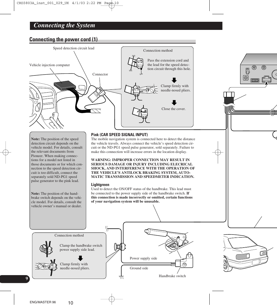 Connecting the power cord (1), Connecting the system | Pioneer AVIC900HVT User Manual | Page 10 / 172