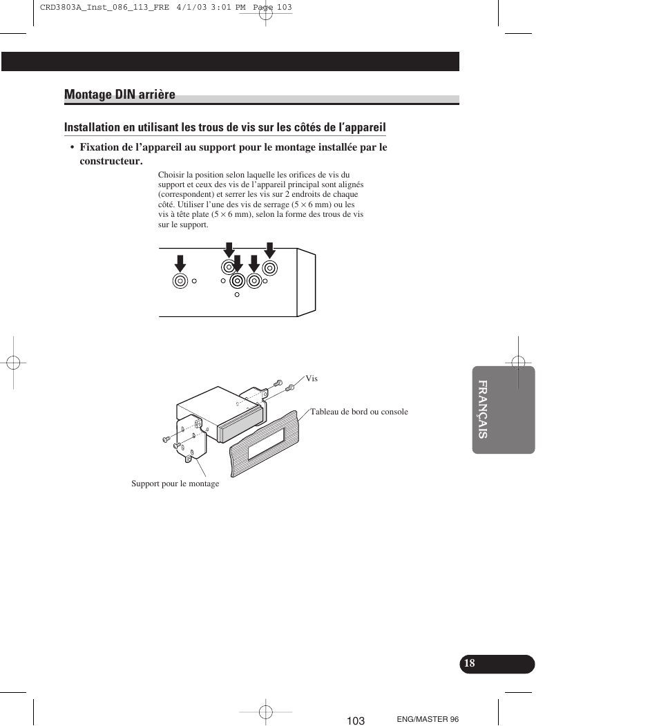 Montage din arrière | Pioneer AVIC900HVT User Manual | Page 103 / 172