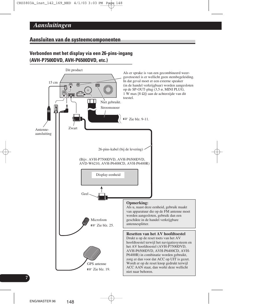 Aansluiten van de systeemcomponenten, Aansluitingen | Pioneer AVIC900HVT User Manual | Page 148 / 172