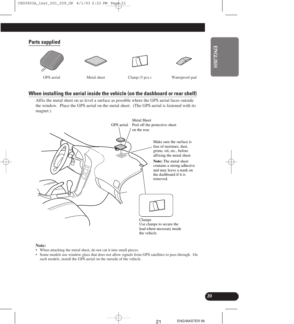 Parts supplied | Pioneer AVIC900HVT User Manual | Page 21 / 172